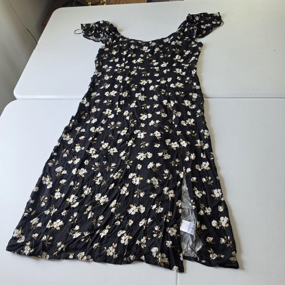 Old Navy Dress XL Black Floral Smocked Midi Flutter Whimsigoth Fairy Grunge